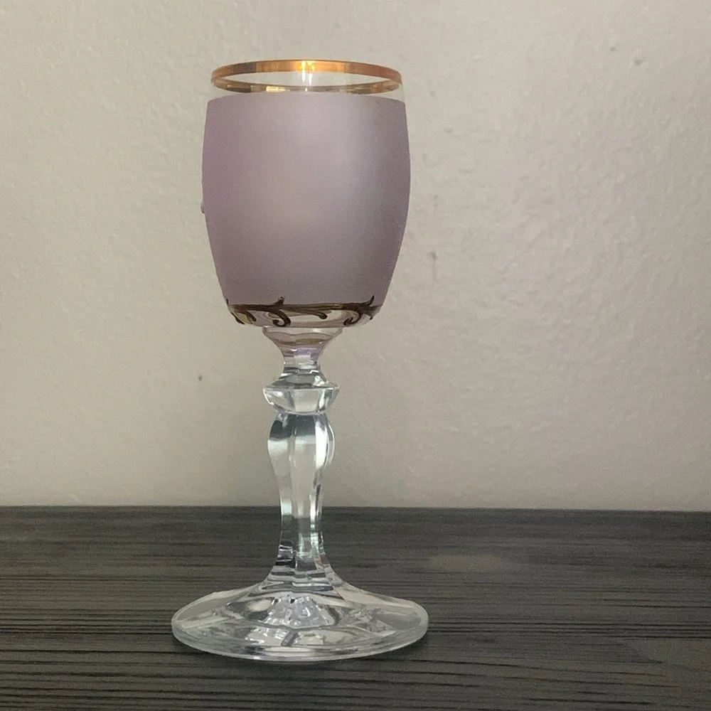 Elegant Russian Gold and Purple Floral cordial small Wine Glass more avail
